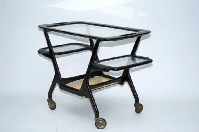 Mid-Century Wooden Bar Cart by Cesare Lacca, Italy, 1950s