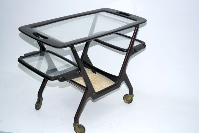 Mid-Century Wooden Bar Cart by Cesare Lacca, Italy, 1950s