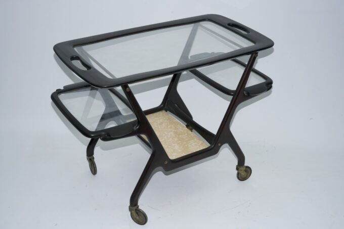 Mid-Century Wooden Bar Cart by Cesare Lacca, Italy, 1950s