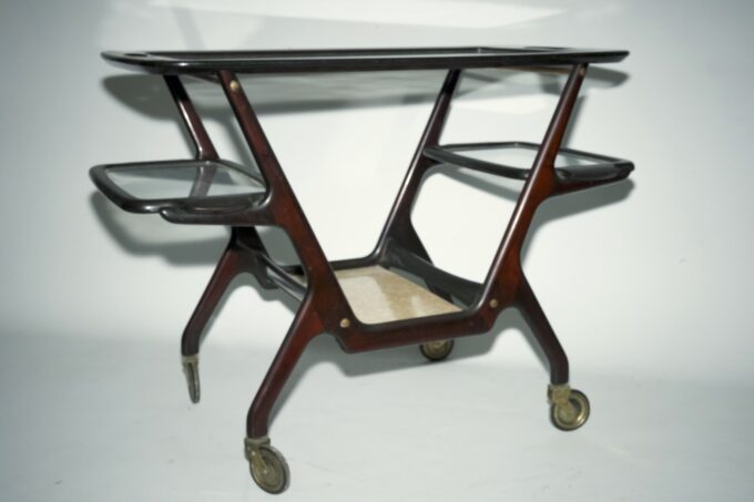 Mid-Century Wooden Bar Cart by Cesare Lacca, Italy, 1950s