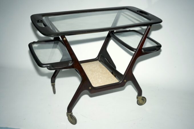 Mid-Century Wooden Bar Cart by Cesare Lacca, Italy, 1950s