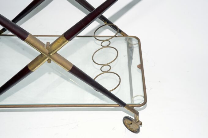 Cesare Lacca, Mid-Century Brass and Wood Bar Cart, Italy, 1950s