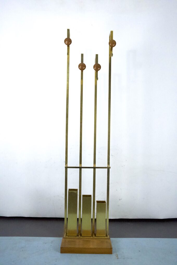 Mid-Century Brass and Wood Coat Rack. Italy 1970s