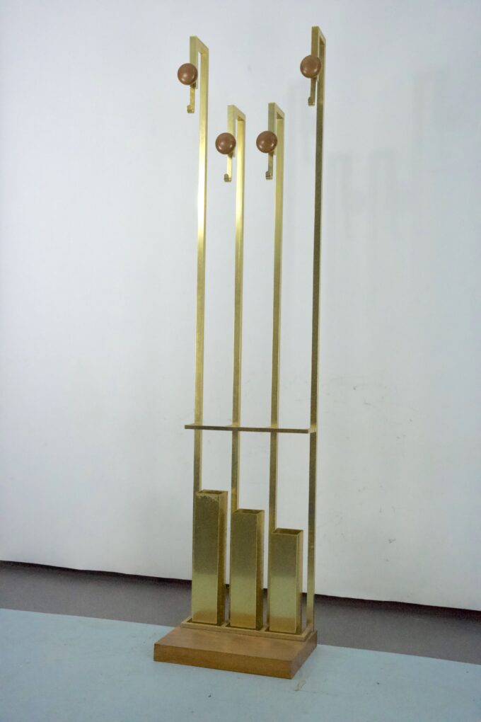 Mid-Century Brass and Wood Coat Rack. Italy 1970s