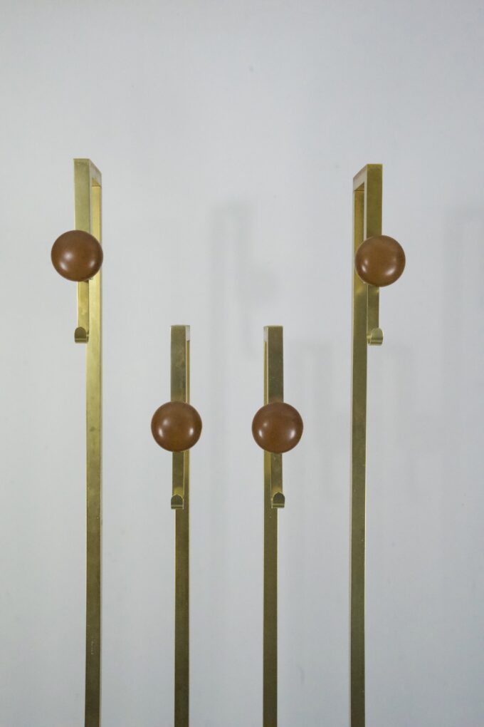 Mid-Century Brass and Wood Coat Rack. Italy 1970s