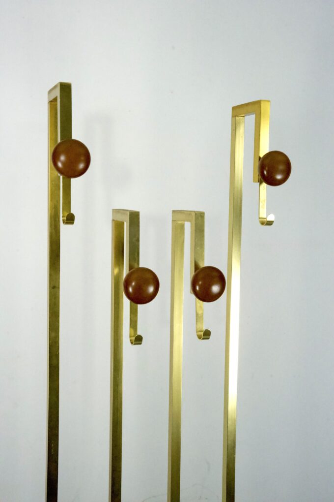 Mid-Century Brass and Wood Coat Rack. Italy 1970s