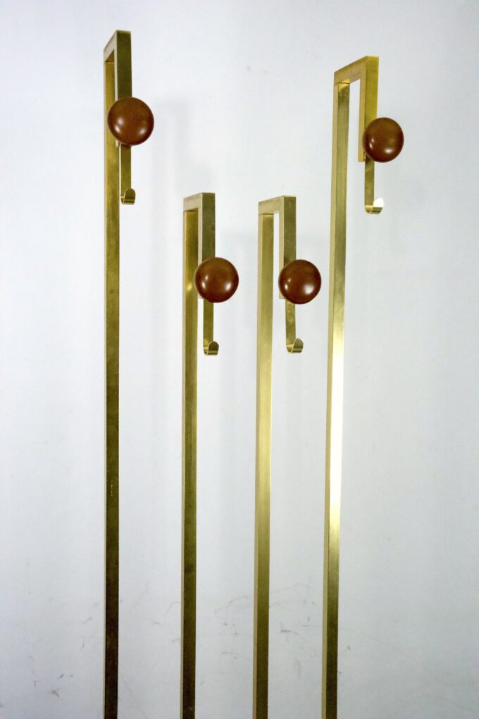 Mid-Century Brass and Wood Coat Rack. Italy 1970s