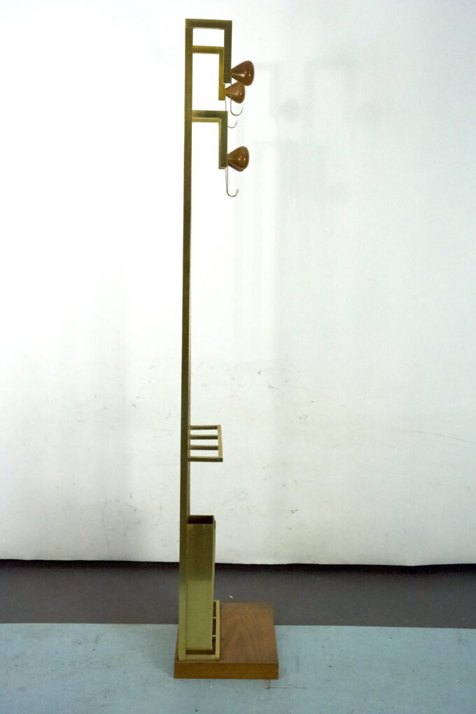 Mid-Century Brass and Wood Coat Rack. Italy 1970s