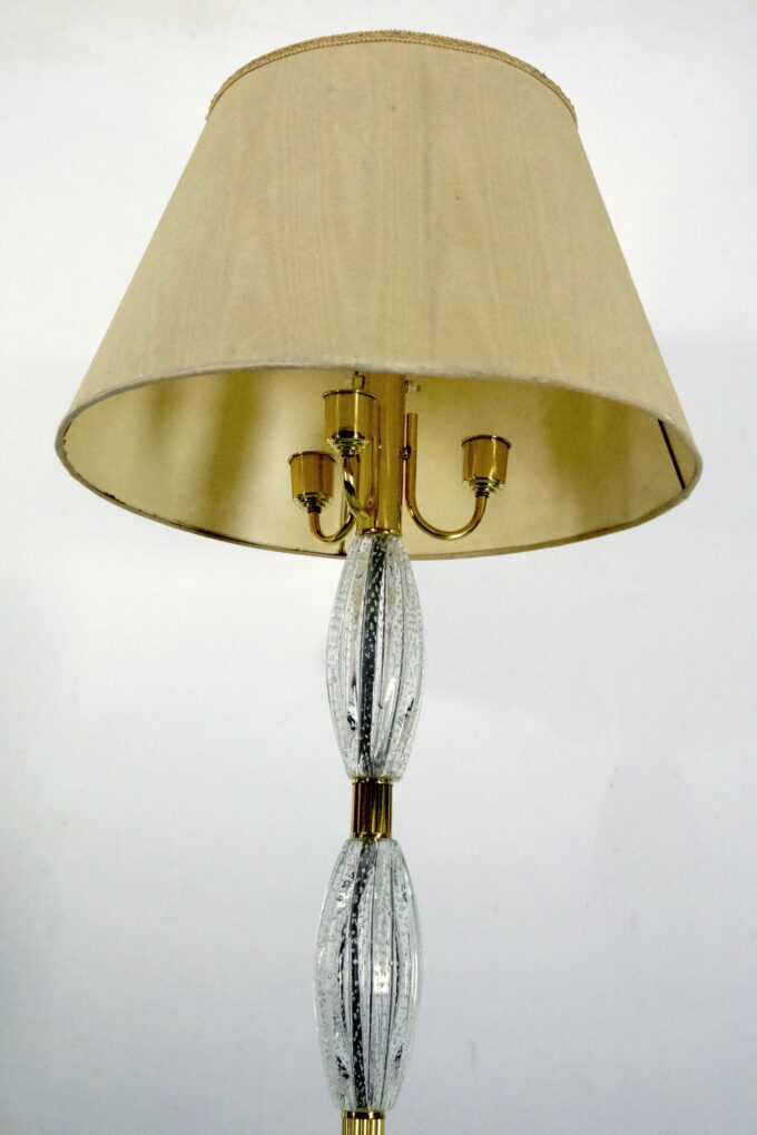 Ercole Barovier, Rare Bullicante Murano glass and brass floor lamp. Italy 1940s