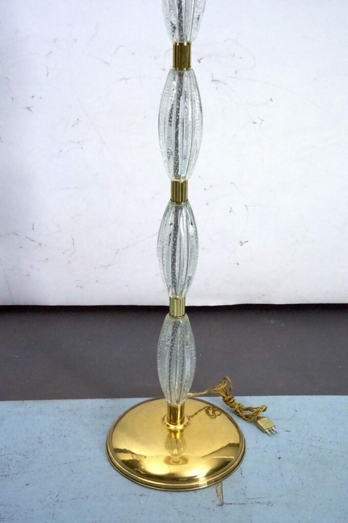 Ercole Barovier, Rare Bullicante Murano glass and brass floor lamp. Italy 1940s