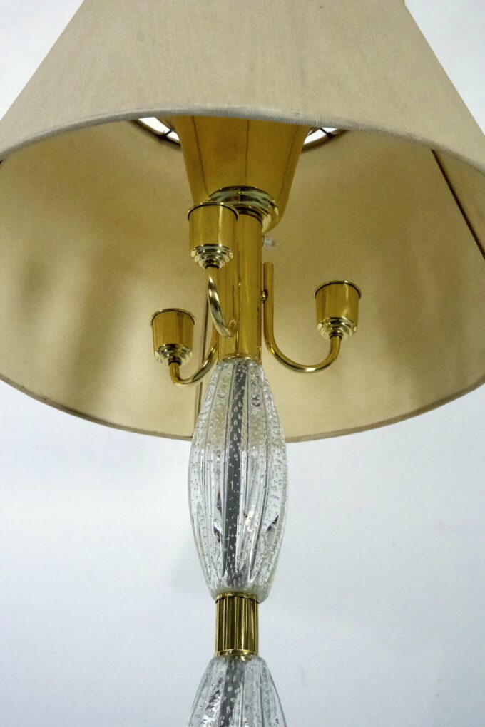 Ercole Barovier, Rare Bullicante Murano glass and brass floor lamp. Italy 1940s