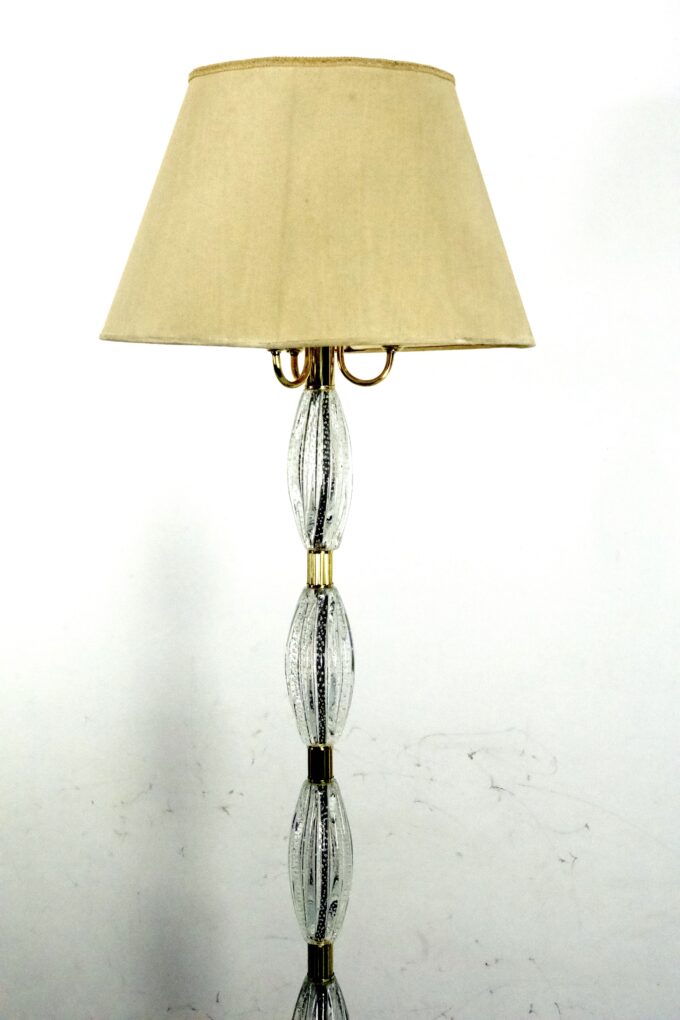 Ercole Barovier, Rare Bullicante Murano glass and brass floor lamp. Italy 1940s