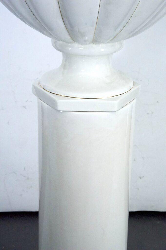 Tommaso Barbi Oversized White Ceramic Vase with Gold Details and Column, Italy, 1970s