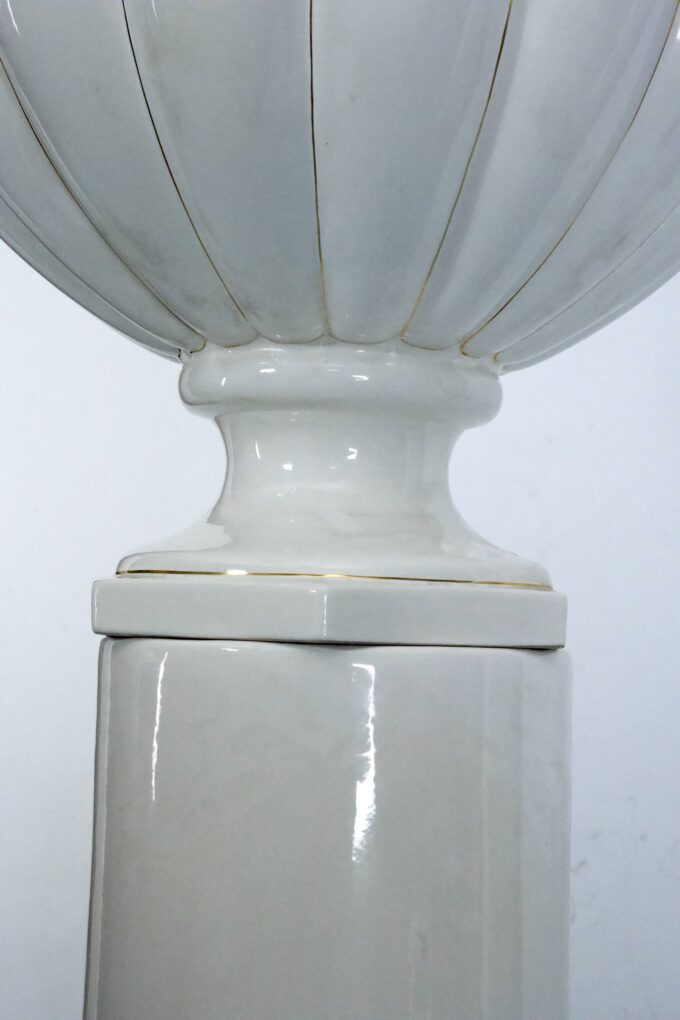 Tommaso Barbi Oversized White Ceramic Vase with Gold Details and Column, Italy, 1970s