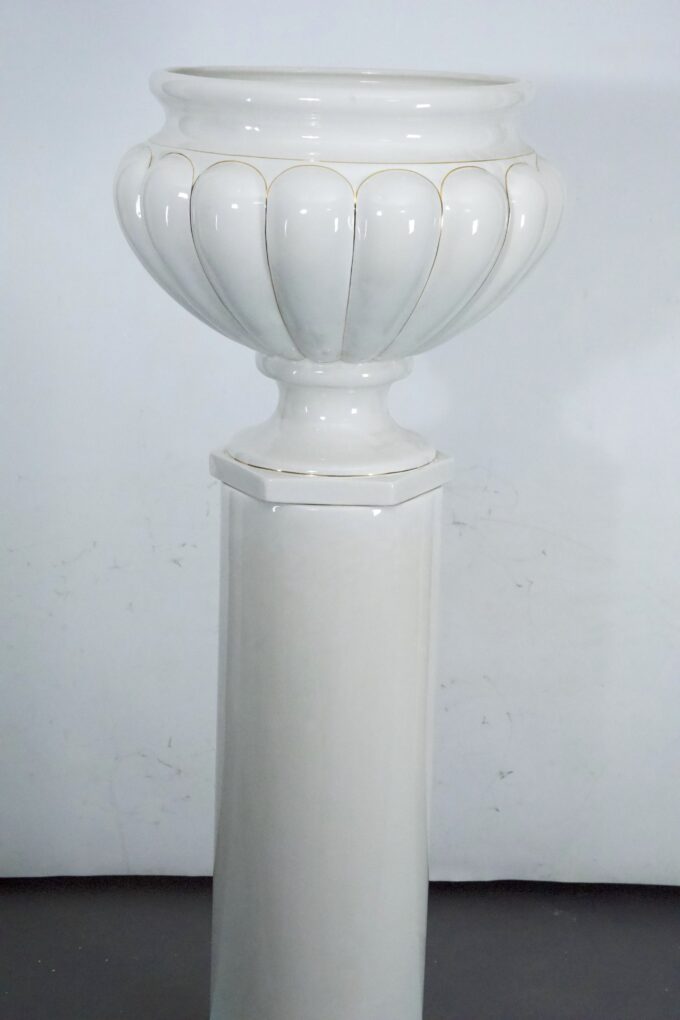 Tommaso Barbi Oversized White Ceramic Vase with Gold Details and Column, Italy, 1970s