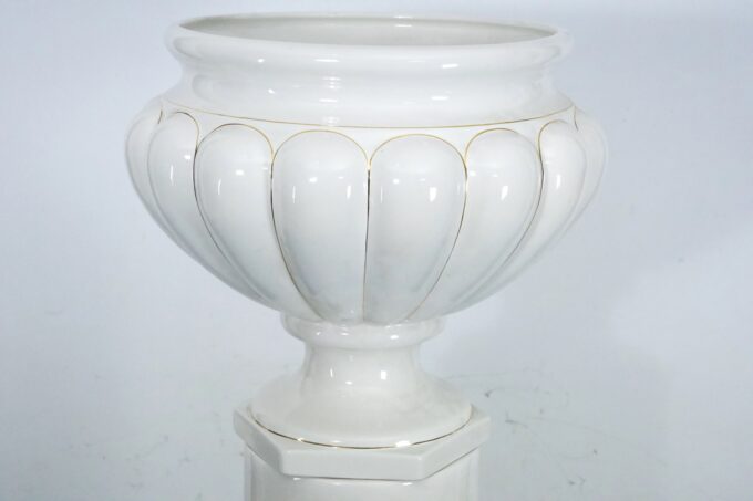 Tommaso Barbi Oversized White Ceramic Vase with Gold Details and Column, Italy, 1970s