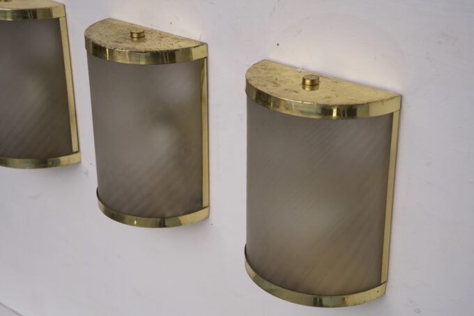 Rare Set of Four Valentino Brass and Etched Glass Wall Sconces, Italy 1980s