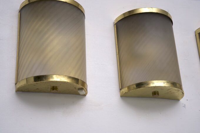 Rare Set of Four Valentino Brass and Etched Glass Wall Sconces, Italy 1980s