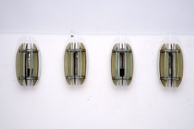 Set of Four Labeled Thick Glass Sconces by Veca, Italy, 1960s