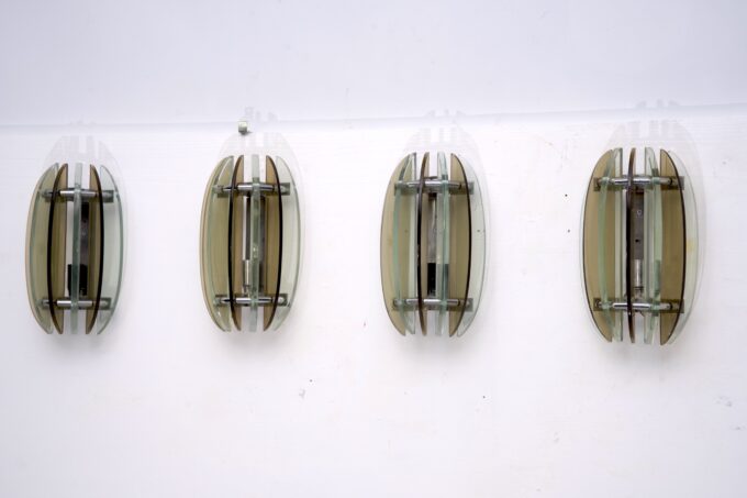 Set of Four Labeled Thick Glass Sconces by Veca, Italy, 1960s