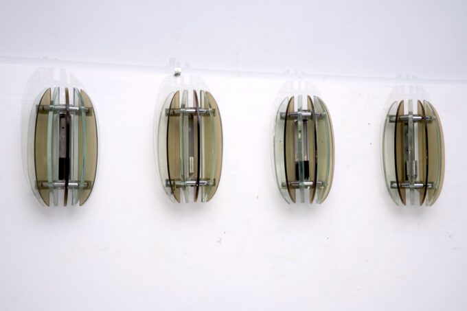 Set of Four Labeled Thick Glass Sconces by Veca, Italy, 1960s