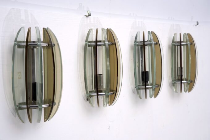 Set of Four Labeled Thick Glass Sconces by Veca, Italy, 1960s