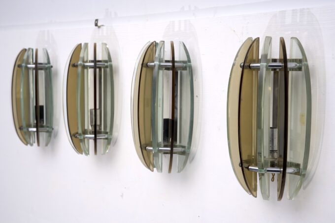 Set of Four Labeled Thick Glass Sconces by Veca, Italy, 1960s