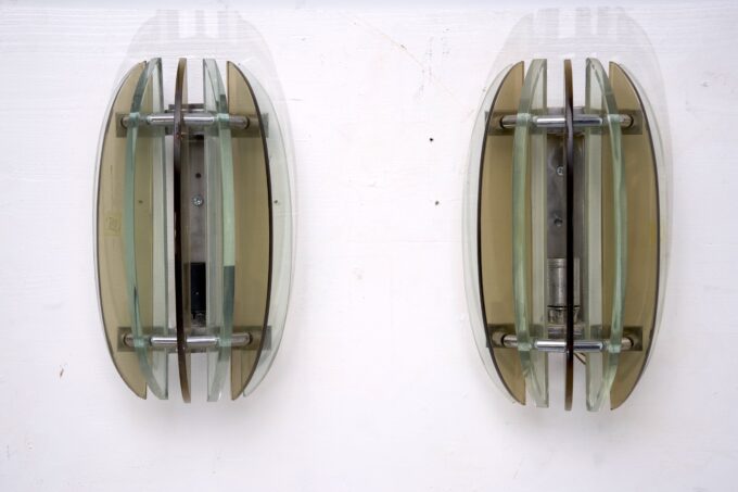 Set of Four Labeled Thick Glass Sconces by Veca, Italy, 1960s