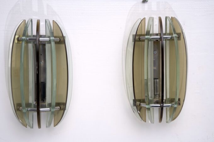 Set of Four Labeled Thick Glass Sconces by Veca, Italy, 1960s