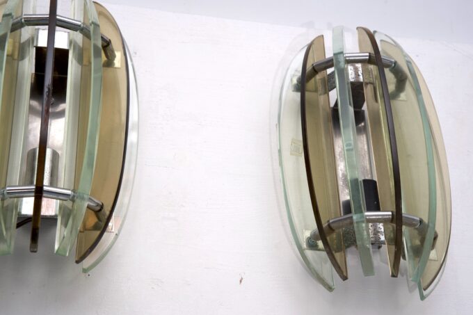 Set of Four Labeled Thick Glass Sconces by Veca, Italy, 1960s