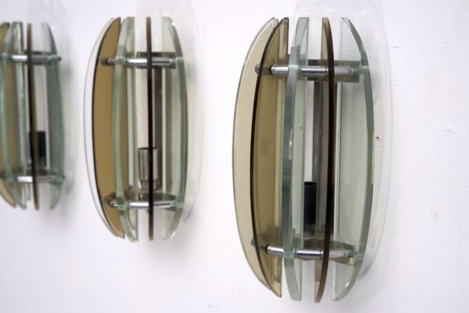 Set of Four Labeled Thick Glass Sconces by Veca, Italy, 1960s