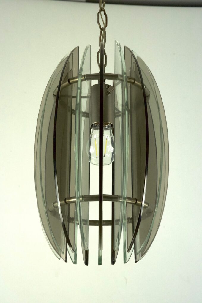 Mid-Century Italian fume and clear thick glass chandelier by Veca. Italy 1960s