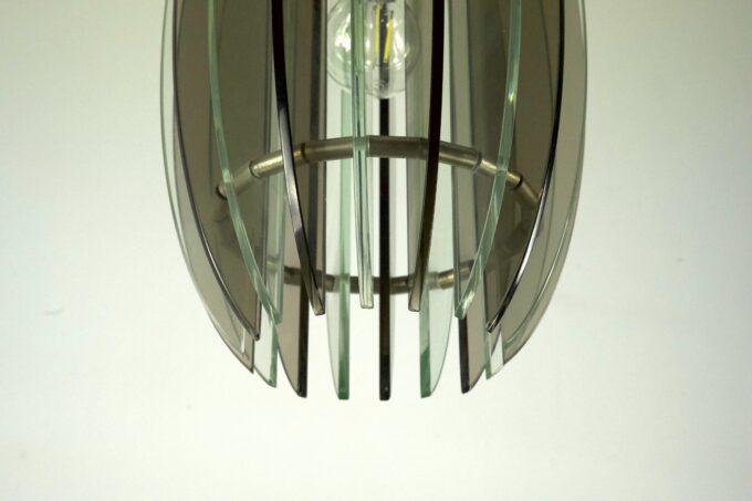 Mid-Century Italian fume and clear thick glass chandelier by Veca. Italy 1960s