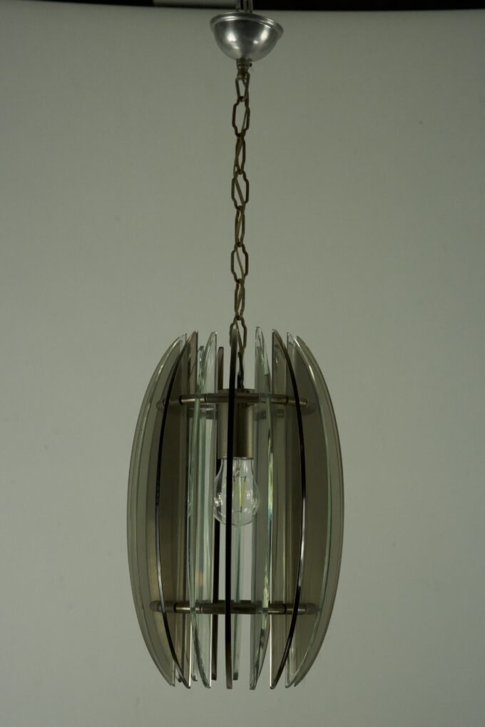 Mid-Century Italian fume and clear thick glass chandelier by Veca. Italy 1960s