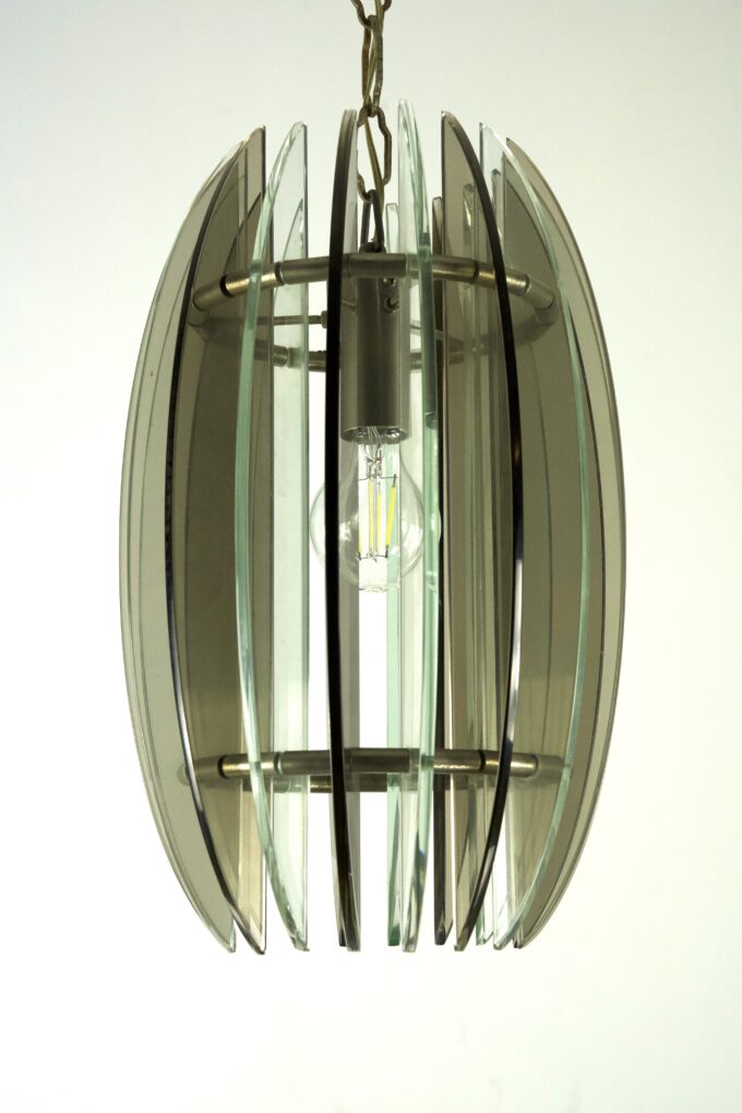 Mid-Century Italian fume and clear thick glass chandelier by Veca. Italy 1960s