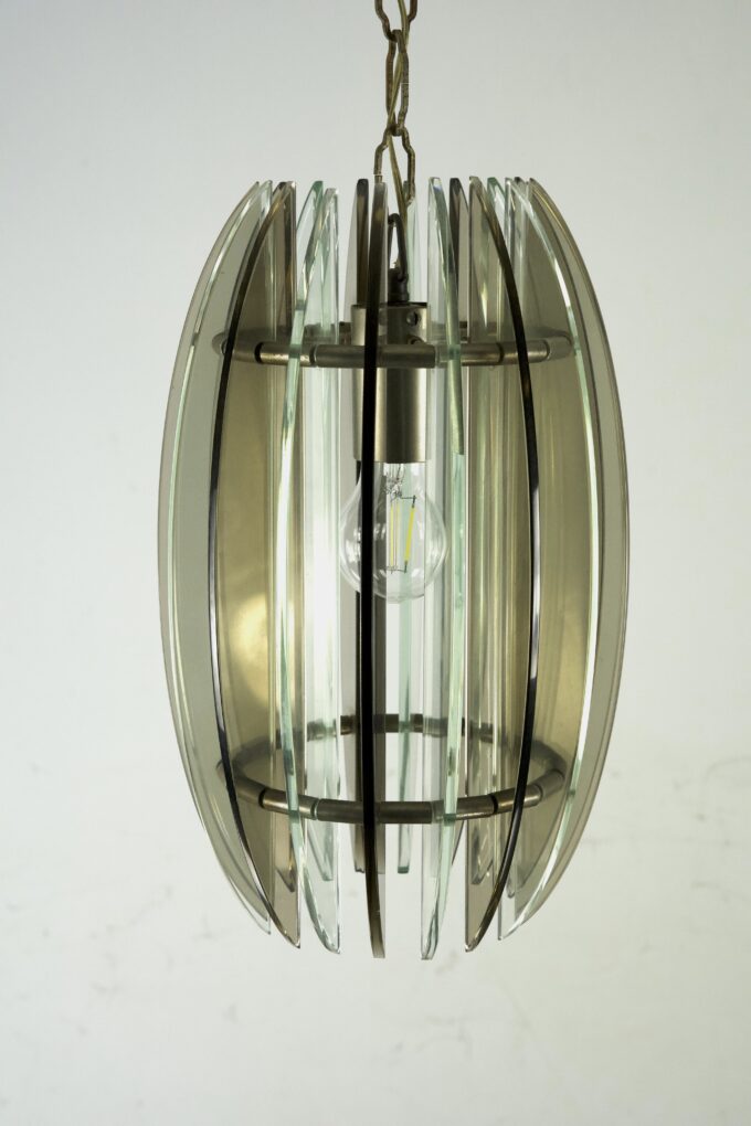 Mid-Century Italian fume and clear thick glass chandelier by Veca. Italy 1960s