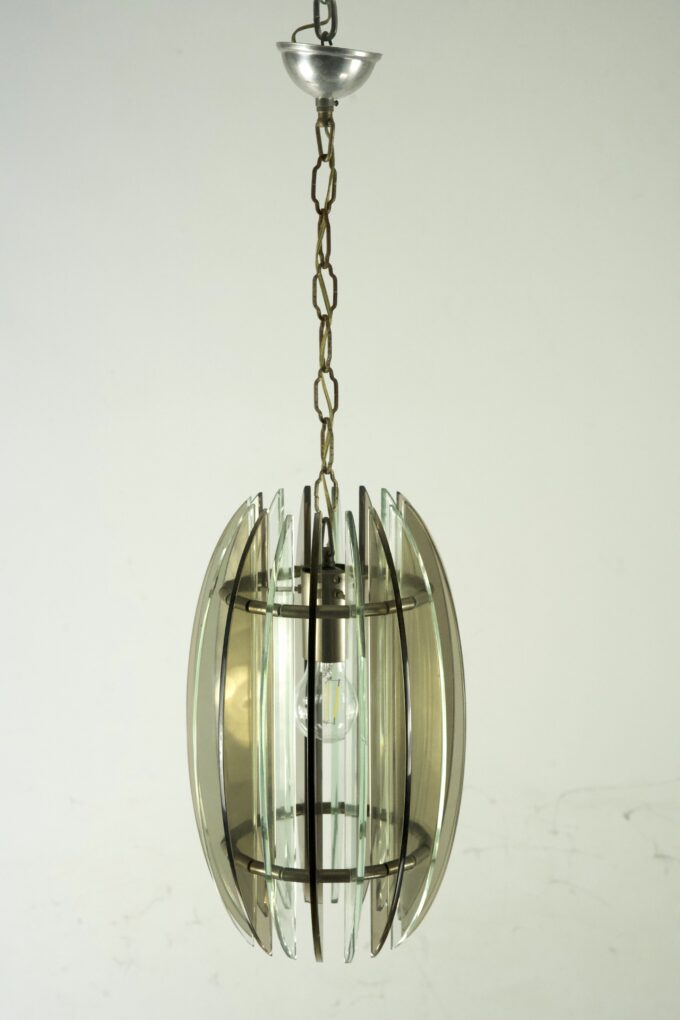 Mid-Century Italian fume and clear thick glass chandelier by Veca. Italy 1960s