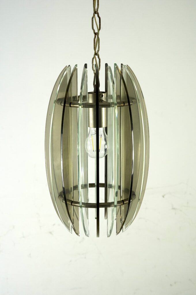 Mid-Century Italian fume and clear thick glass chandelier by Veca. Italy 1960s