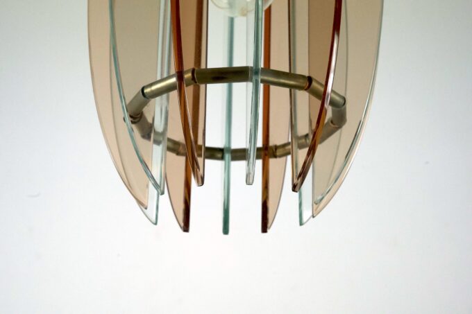 Mid-Century Italian pink and clear thick glass chandelier by Veca. Italy 1960s